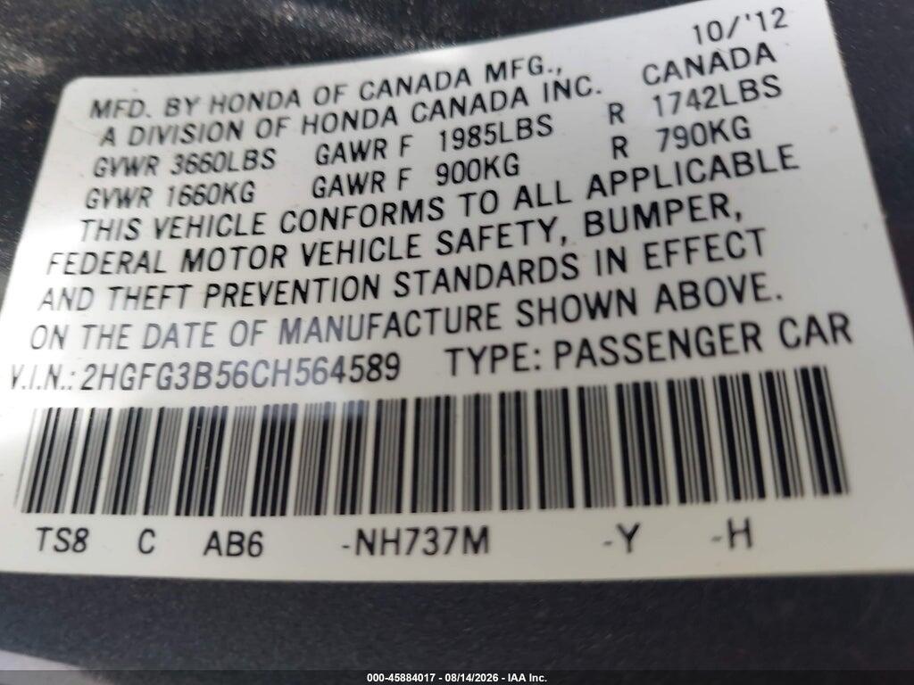 2HGFG3B56CH564589 2012 HONDA CIVIC photo no. 9