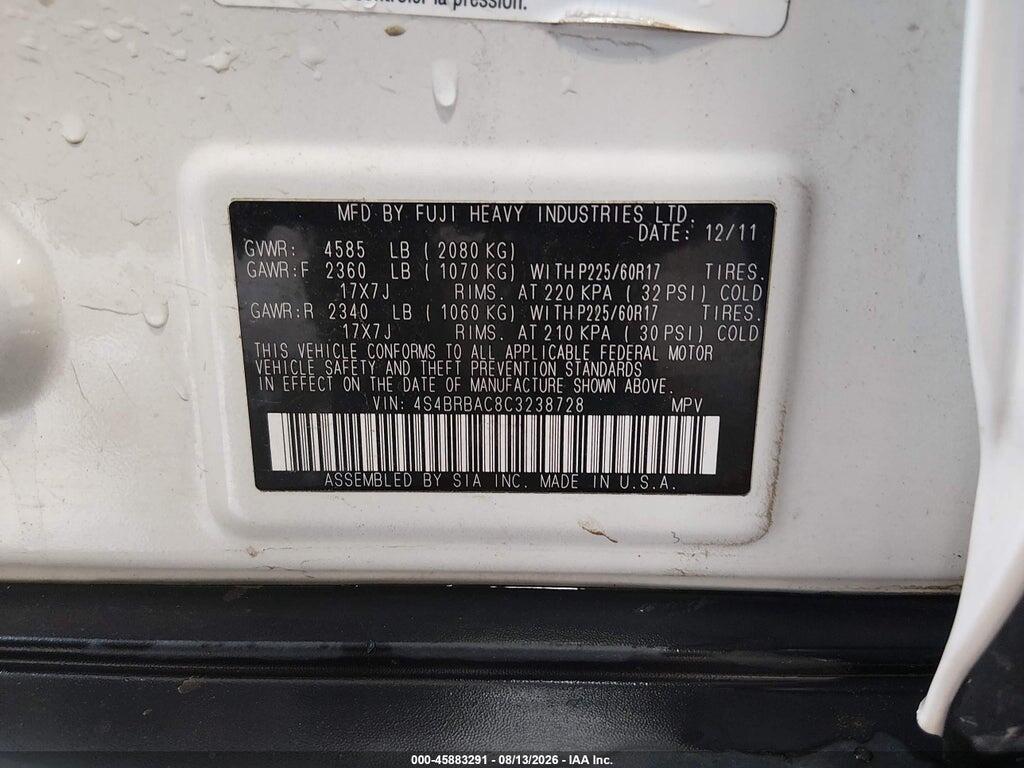 4S4BRBAC8C3238728 2012 SUBARU OUTBACK photo no. 9