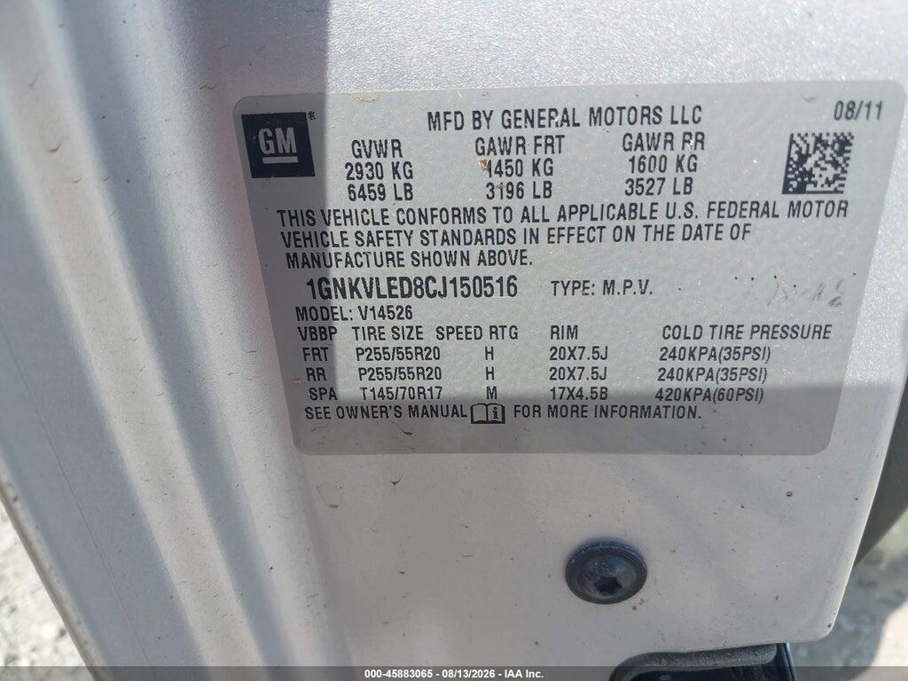 1GNKVLED8CJ150516 2012 CHEVROLET TRAVERSE photo no. 9