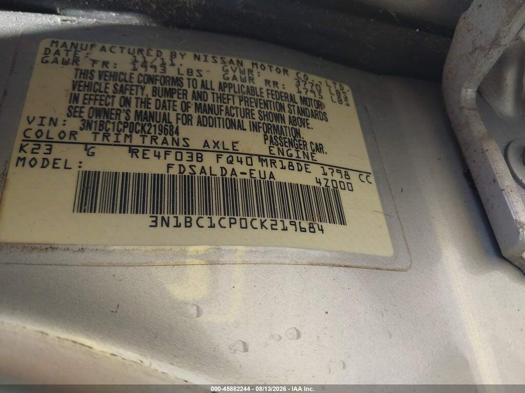 3N1BC1CP0CK219684 2012 NISSAN VERSA photo no. 9