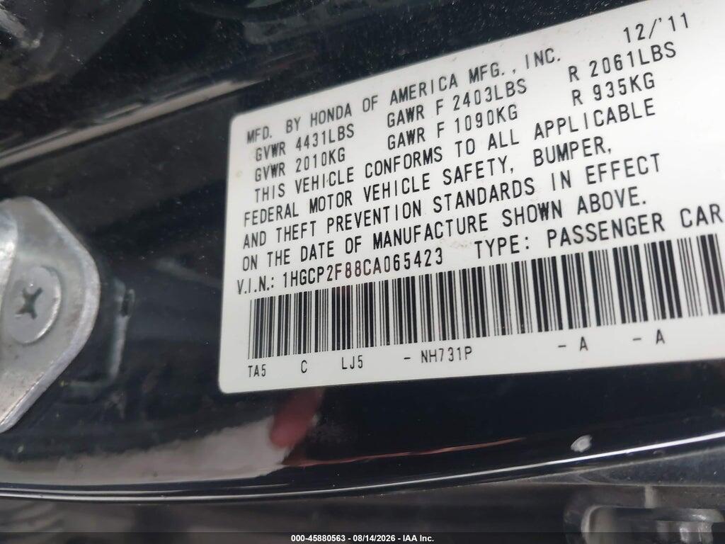1HGCP2F88CA065423 2012 HONDA ACCORD photo no. 9