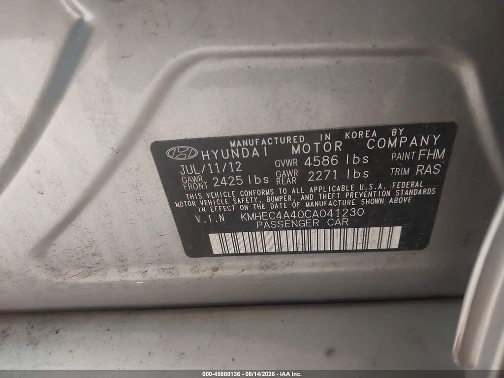 KMHEC4A40CA041230 2012 HYUNDAI SONATA HYBRID photo no. 9