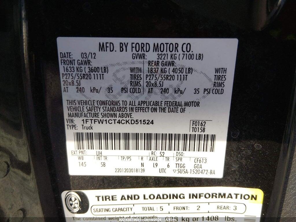 1FTFW1CT4CKD51524 2012 FORD F-150 photo no. 9