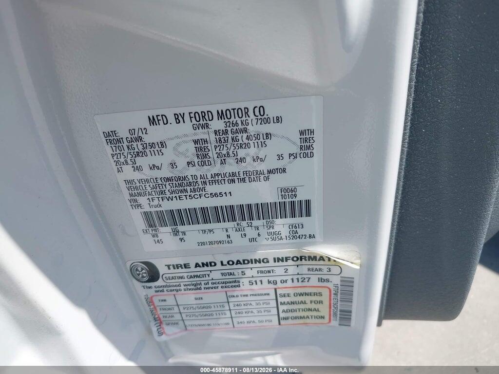 1FTFW1ET5CFC56511 2012 FORD F-150 photo no. 9