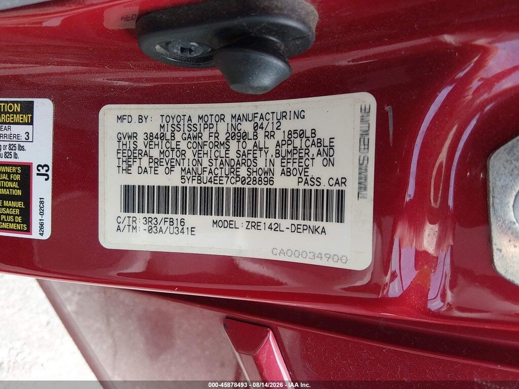 5YFBU4EE7CP028896 2012 TOYOTA COROLLA photo no. 9