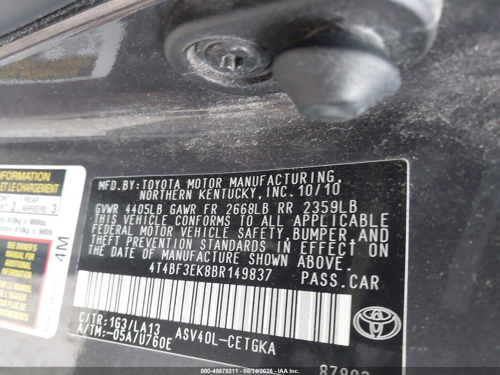 4T4BF3EK8BR149837 2011 TOYOTA CAMRY photo no. 9