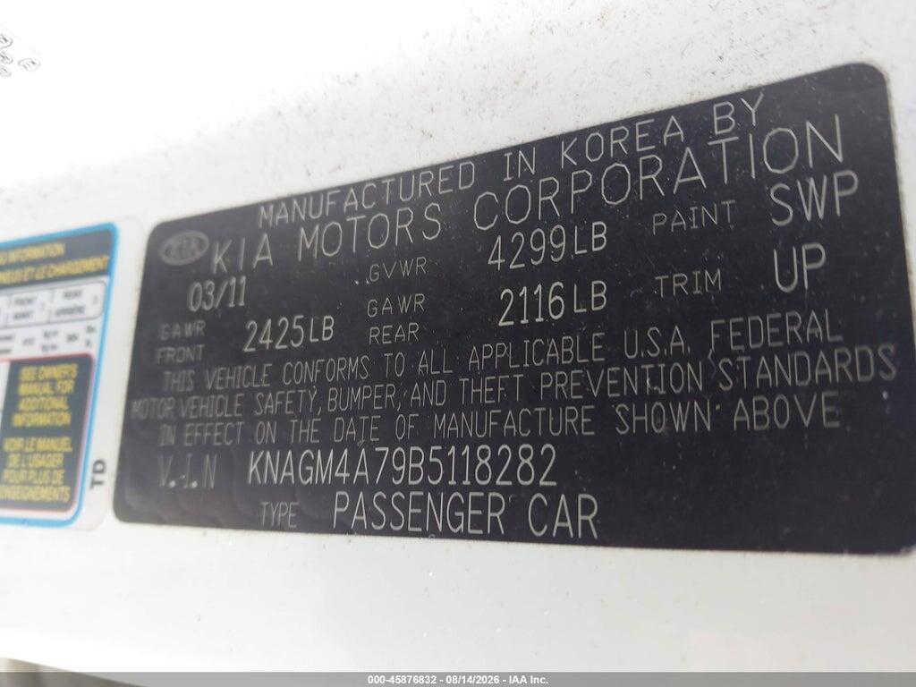 KNAGM4A79B5118282 2011 KIA OPTIMA photo no. 9