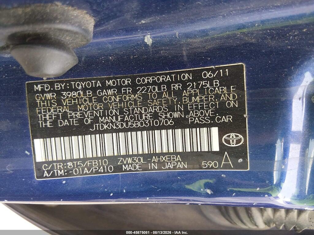 JTDKN3DU5B0310706 2011 TOYOTA PRIUS photo no. 9