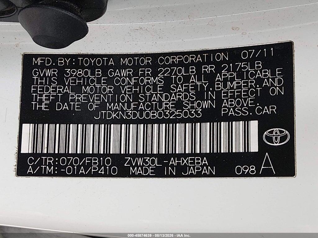 JTDKN3DU0B0325033 2011 TOYOTA PRIUS photo no. 9
