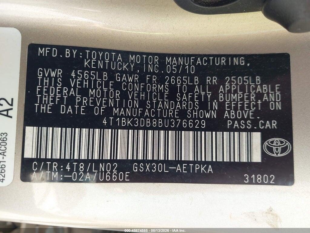 4T1BK3DB8BU376629 2011 TOYOTA AVALON photo no. 9