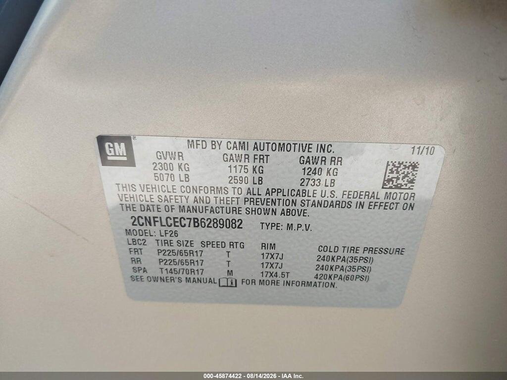 2CNFLCEC7B6289082 2011 CHEVROLET EQUINOX photo no. 9