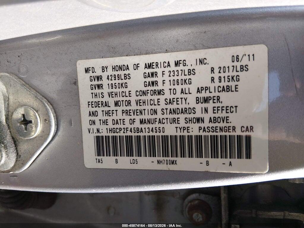 1HGCP2F45BA134550 2011 HONDA ACCORD photo no. 9