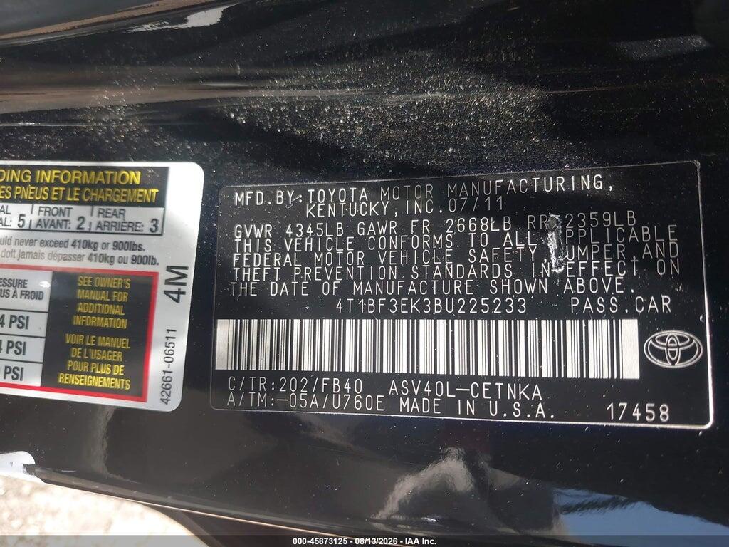 4T1BF3EK3BU225233 2011 TOYOTA CAMRY photo no. 9