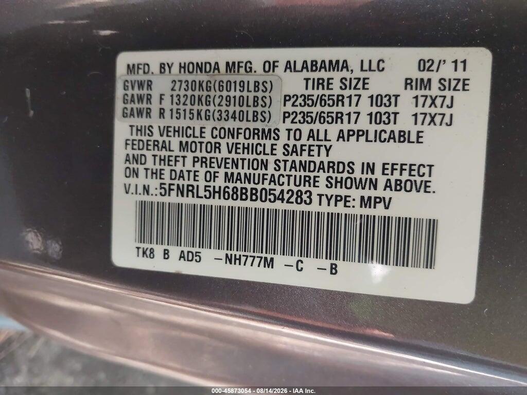 5FNRL5H68BB054283 2011 HONDA ODYSSEY photo no. 9