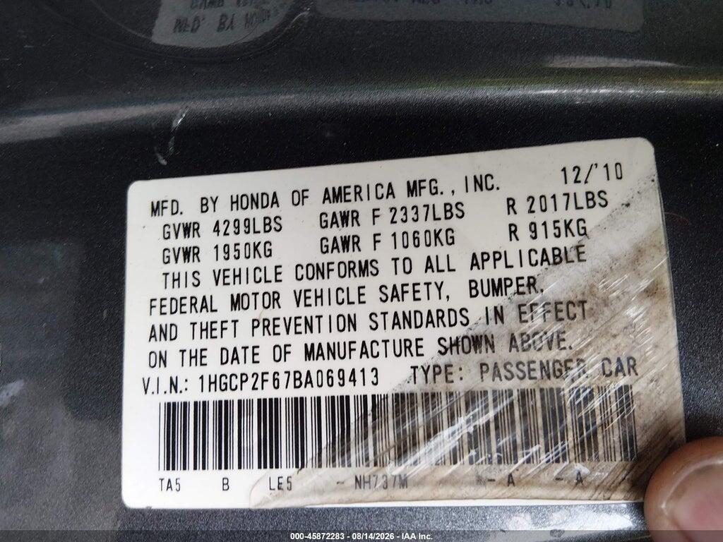 1HGCP2F67BA069413 2011 HONDA ACCORD photo no. 9