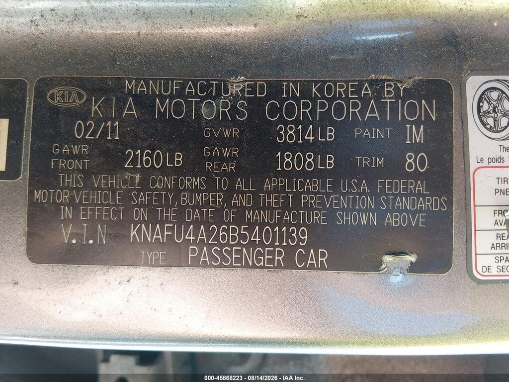 KNAFU4A26B5401139 2011 KIA FORTE photo no. 9