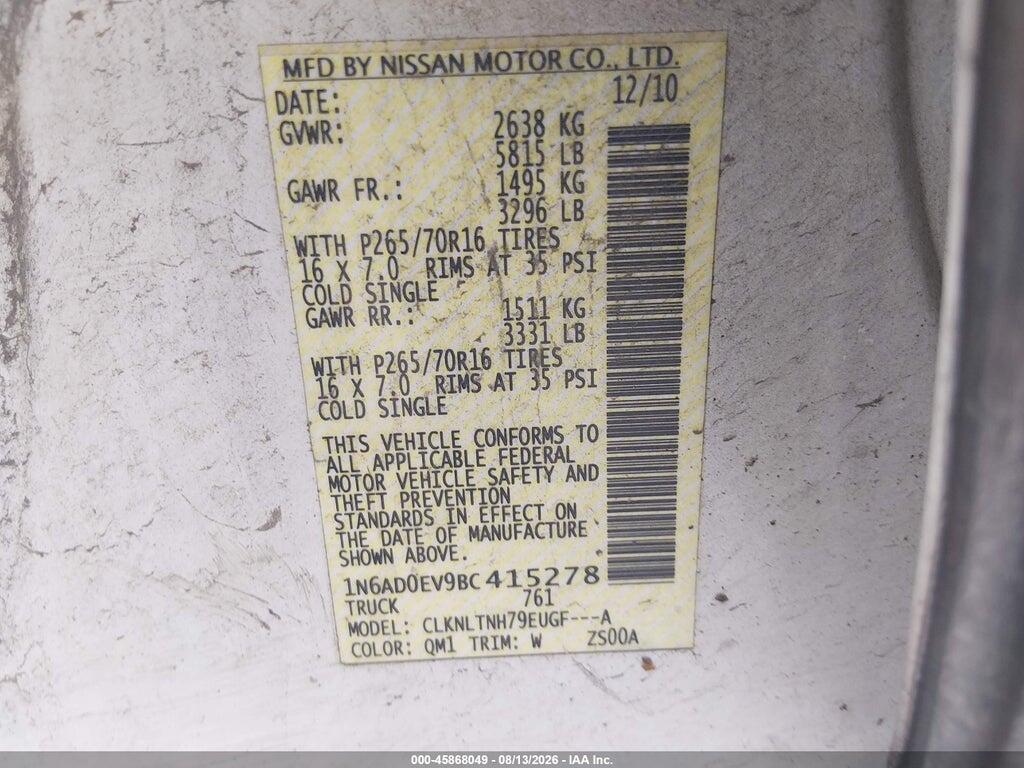 1N6AD0EV9BC415278 2011 NISSAN FRONTIER photo no. 9