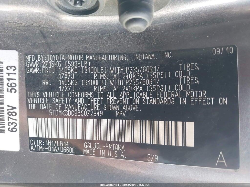 5TDYK3DC9BS072849 2011 TOYOTA SIENNA photo no. 9