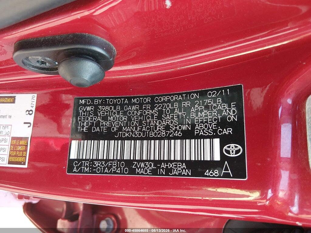 JTDKN3DU1B0287246 2011 TOYOTA PRIUS photo no. 9