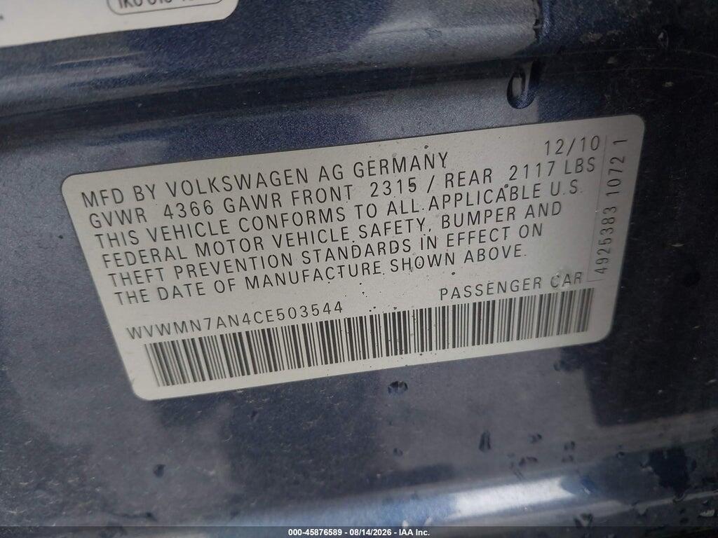 WVWMN7AN4CE503544 2012 VOLKSWAGEN CC photo no. 9