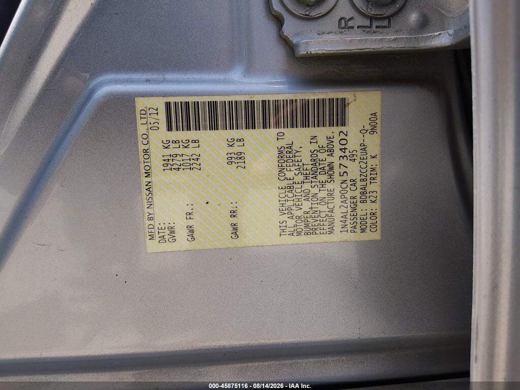 1N4AL2AP0CN573402 2012 NISSAN ALTIMA photo no. 9