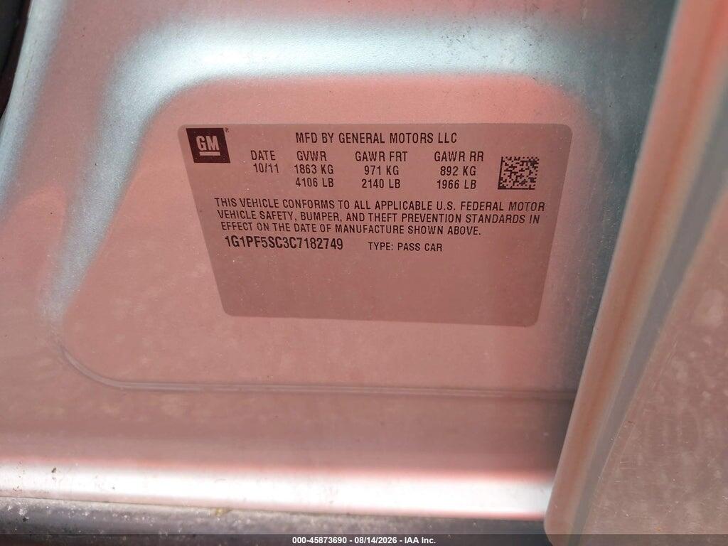 1G1PF5SC3C7182749 2012 CHEVROLET CRUZE photo no. 9