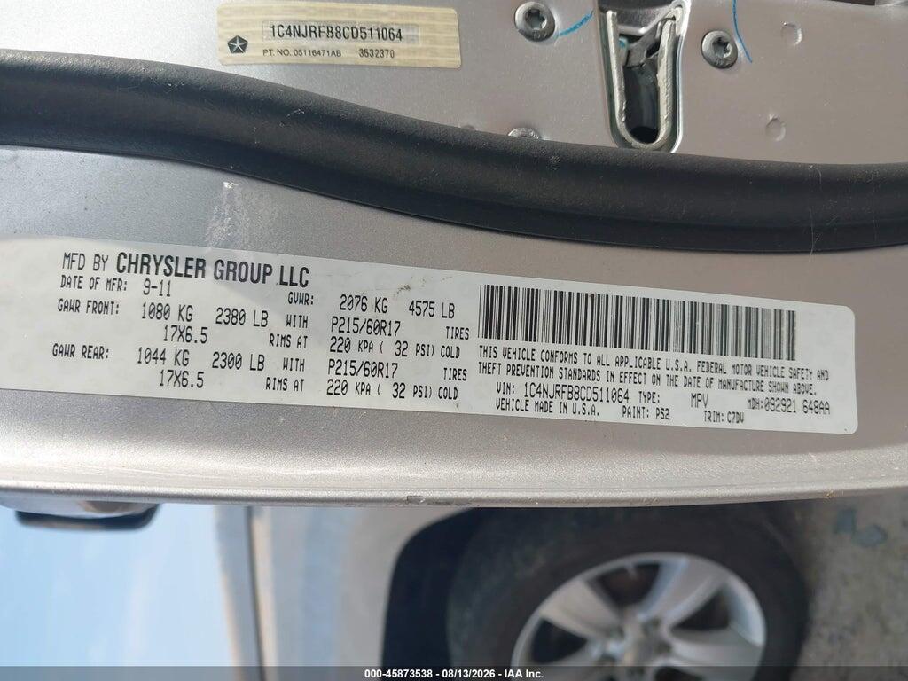 1C4NJRFB8CD511064 2012 JEEP PATRIOT photo no. 9