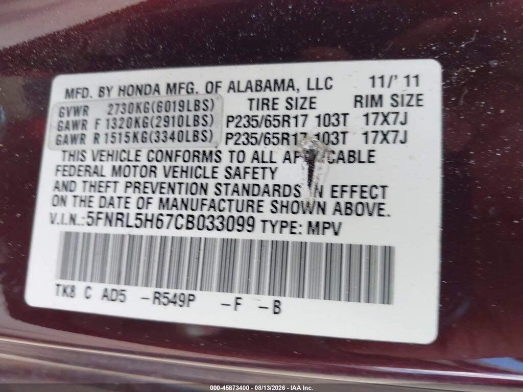 5FNRL5H67CB033099 2012 HONDA ODYSSEY photo no. 9