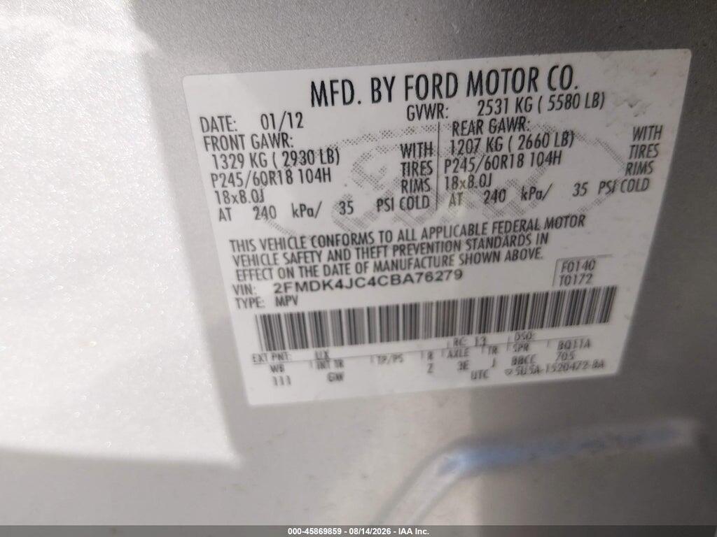 2FMDK4JC4CBA76279 2012 FORD EDGE photo no. 9