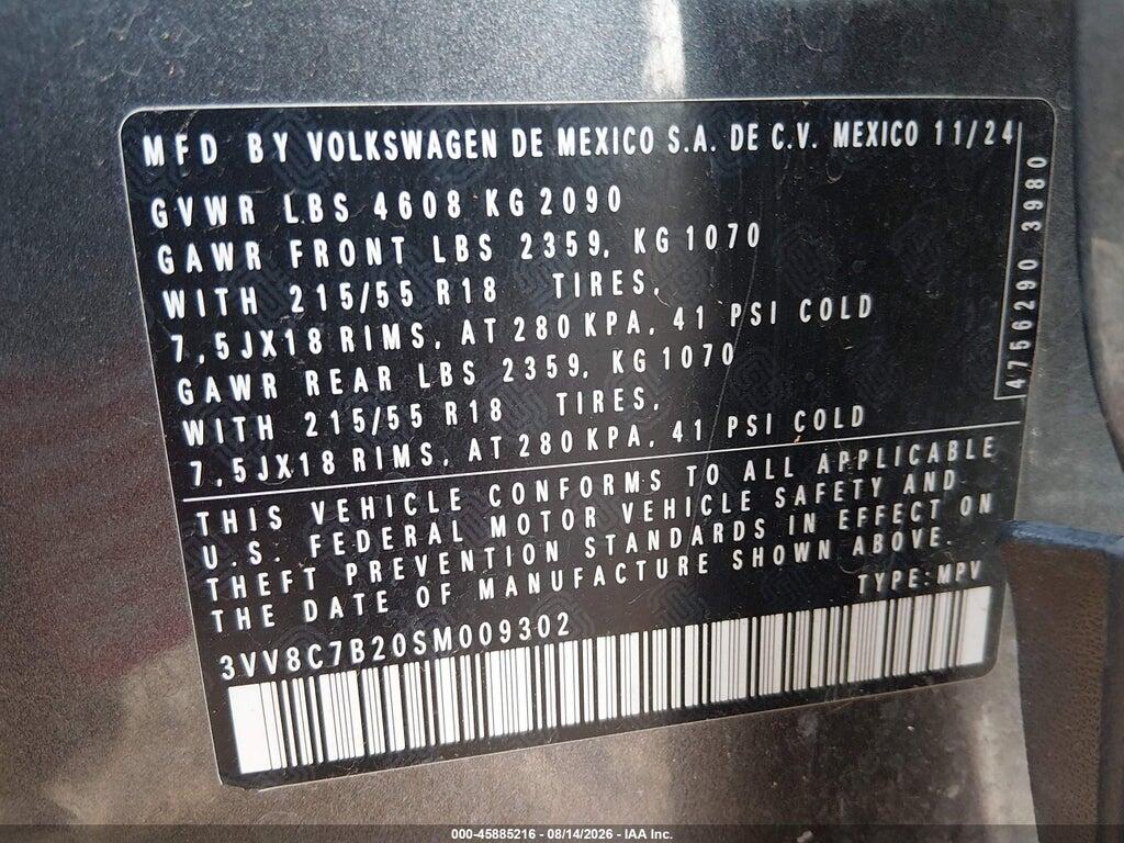 3VV8C7B20SM009302 2025 VOLKSWAGEN TAOS photo no. 9