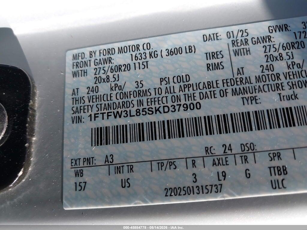 1FTFW3L85SKD37900 2025 FORD F-150 photo no. 9