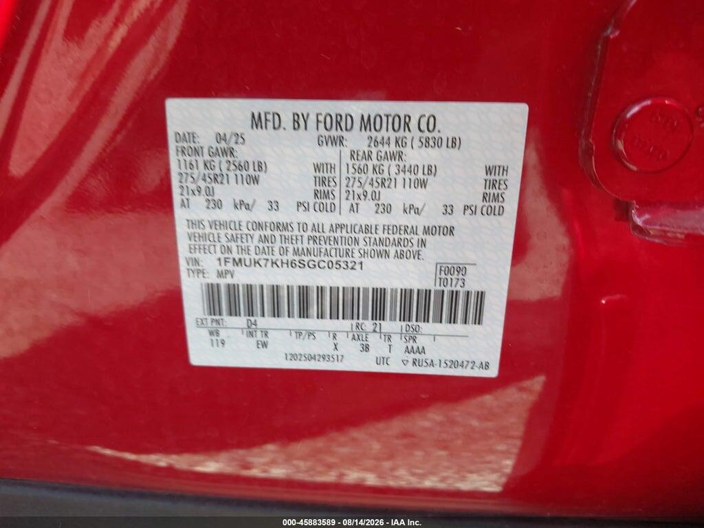 1FMUK7KH6SGC05321 2025 FORD EXPLORER photo no. 9