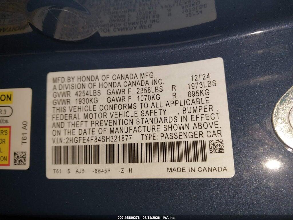 2HGFE4F84SH321877 2025 HONDA CIVIC HYBRID photo no. 9