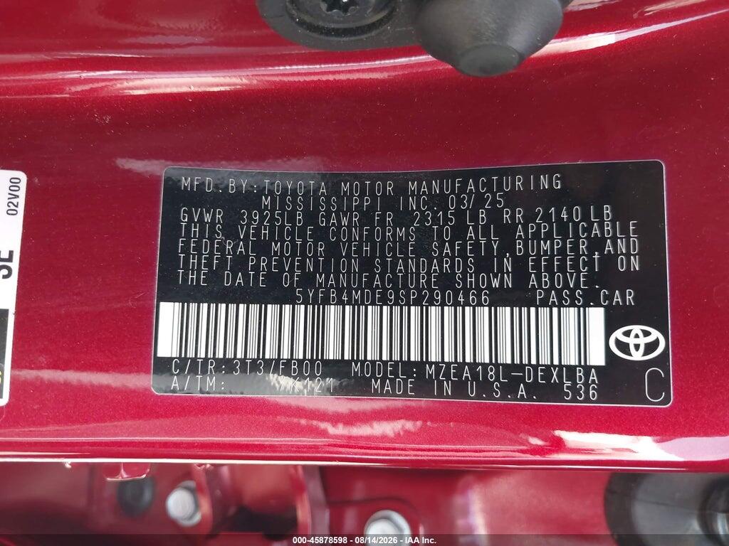 5YFB4MDE9SP290466 2025 TOYOTA COROLLA photo no. 9