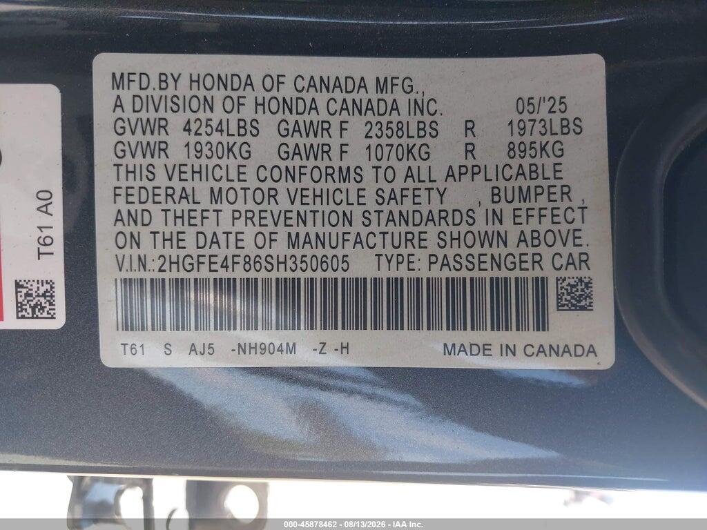 2HGFE4F86SH350605 2025 HONDA CIVIC HYBRID photo no. 9