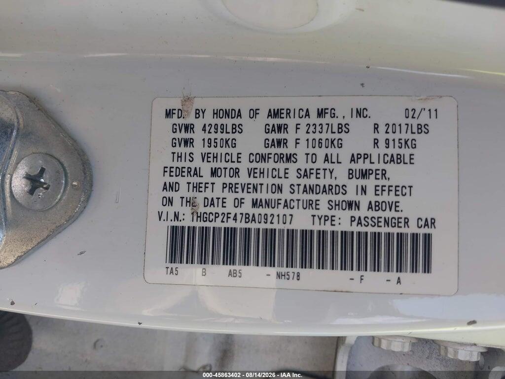 1HGCP2F47BA092107 2011 HONDA ACCORD photo no. 9
