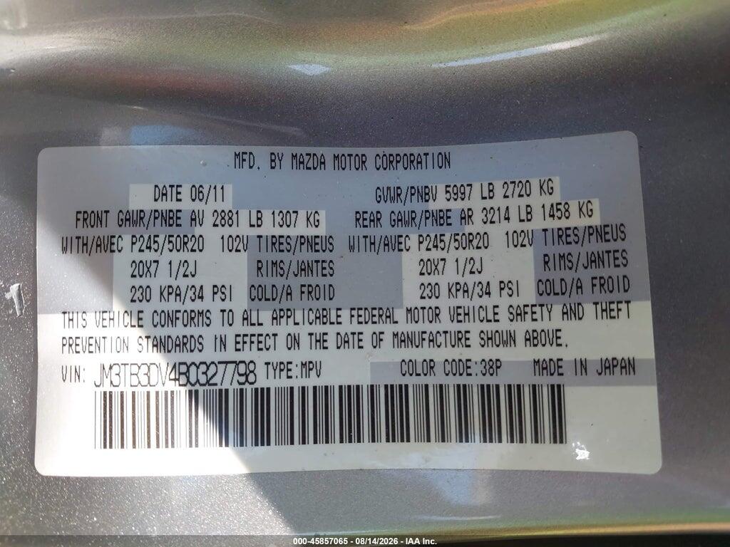 JM3TB3DV4B0327798 2011 MAZDA CX-9 photo no. 9