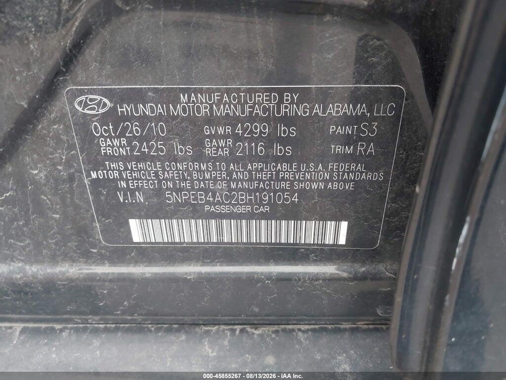 5NPEB4AC2BH191054 2011 HYUNDAI SONATA photo no. 9