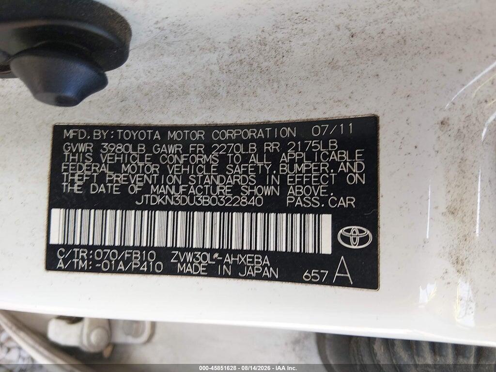 JTDKN3DU3B0322840 2011 TOYOTA PRIUS photo no. 9