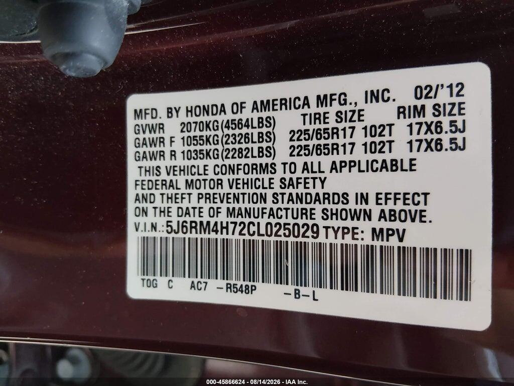 5J6RM4H72CL025029 2012 HONDA CR-V photo no. 9