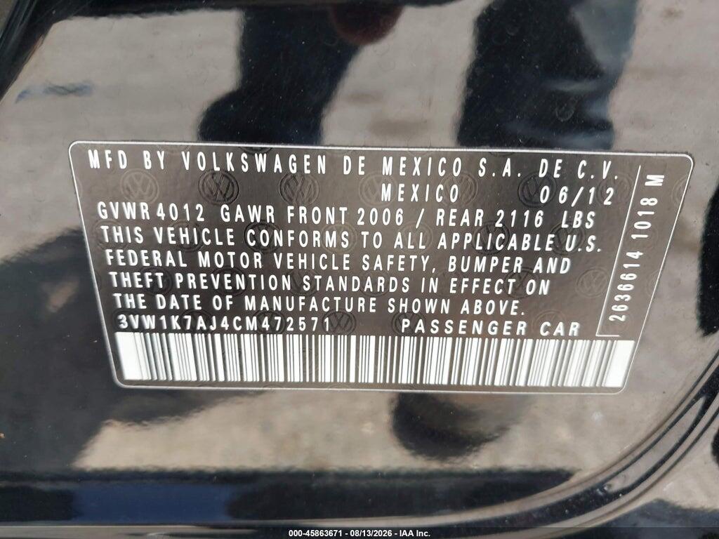 3VW1K7AJ4CM472571 2012 VOLKSWAGEN JETTA photo no. 9