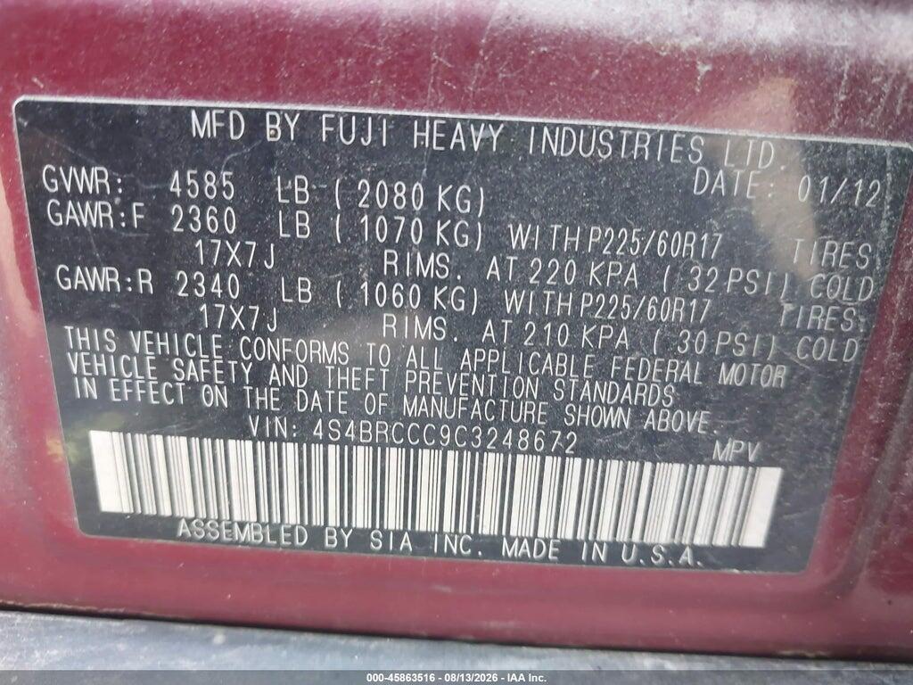 4S4BRCCC9C3248672 2012 SUBARU OUTBACK photo no. 9