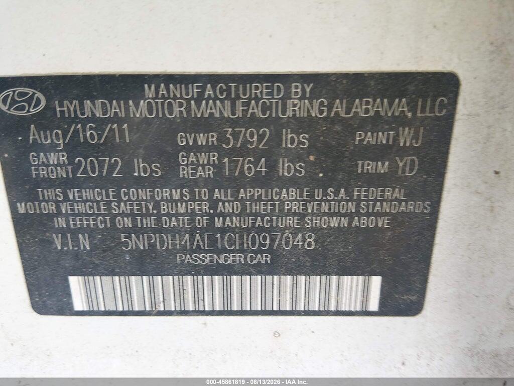 5NPDH4AE1CH097048 2012 HYUNDAI ELANTRA photo no. 9