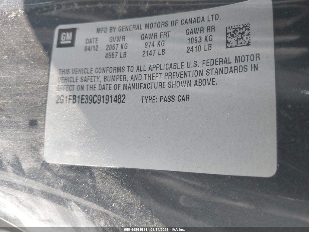 2G1FB1E39C9191482 2012 CHEVROLET CAMARO photo no. 9