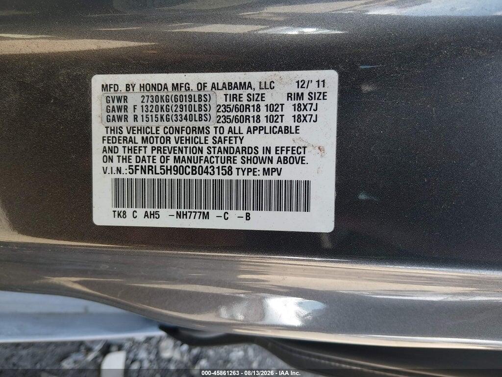 5FNRL5H90CB043158 2012 HONDA ODYSSEY photo no. 9