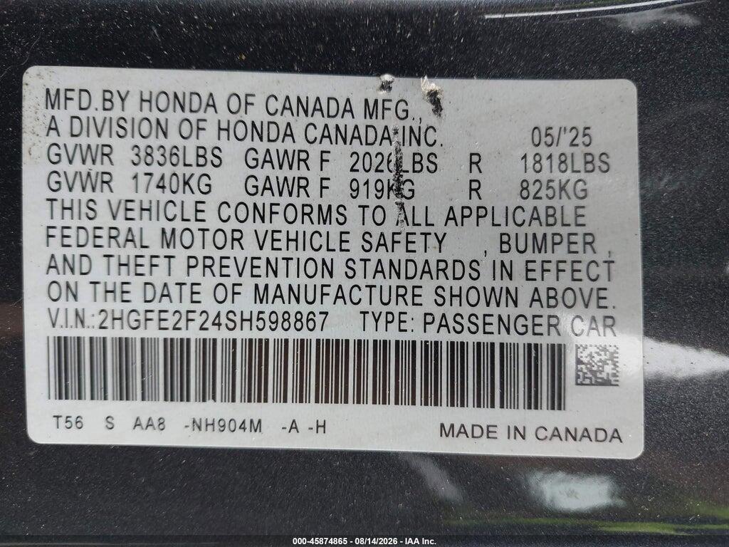 2HGFE2F24SH598867 2025 HONDA CIVIC photo no. 9