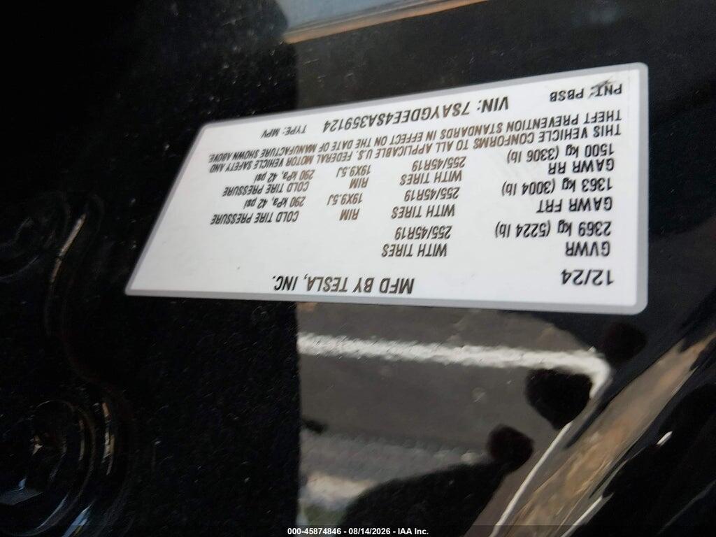 7SAYGDEE4SA359124 2025 TESLA MODEL Y photo no. 9