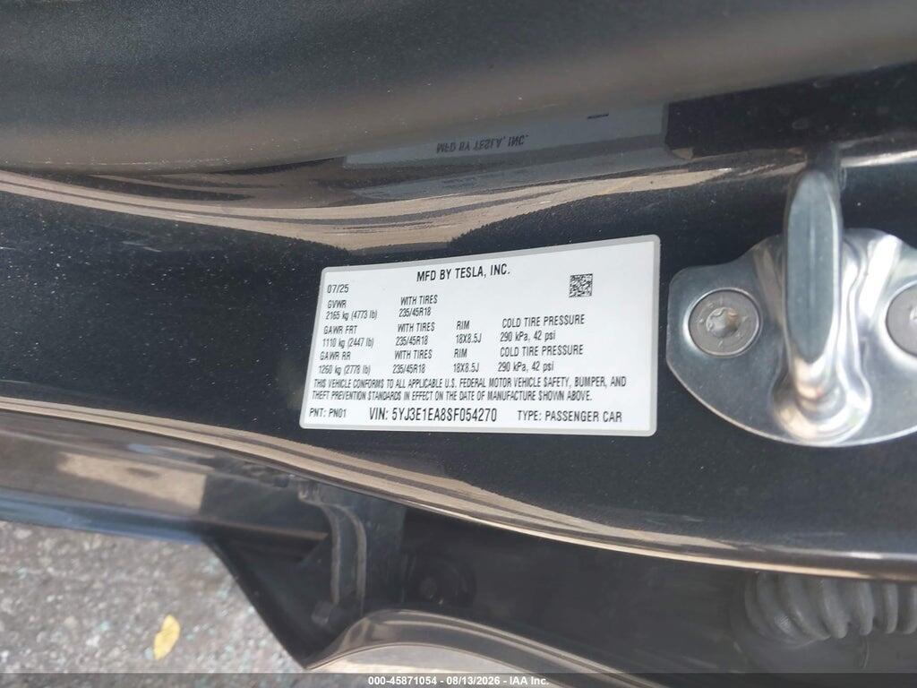 5YJ3E1EA8SF054270 2025 TESLA MODEL 3 photo no. 9
