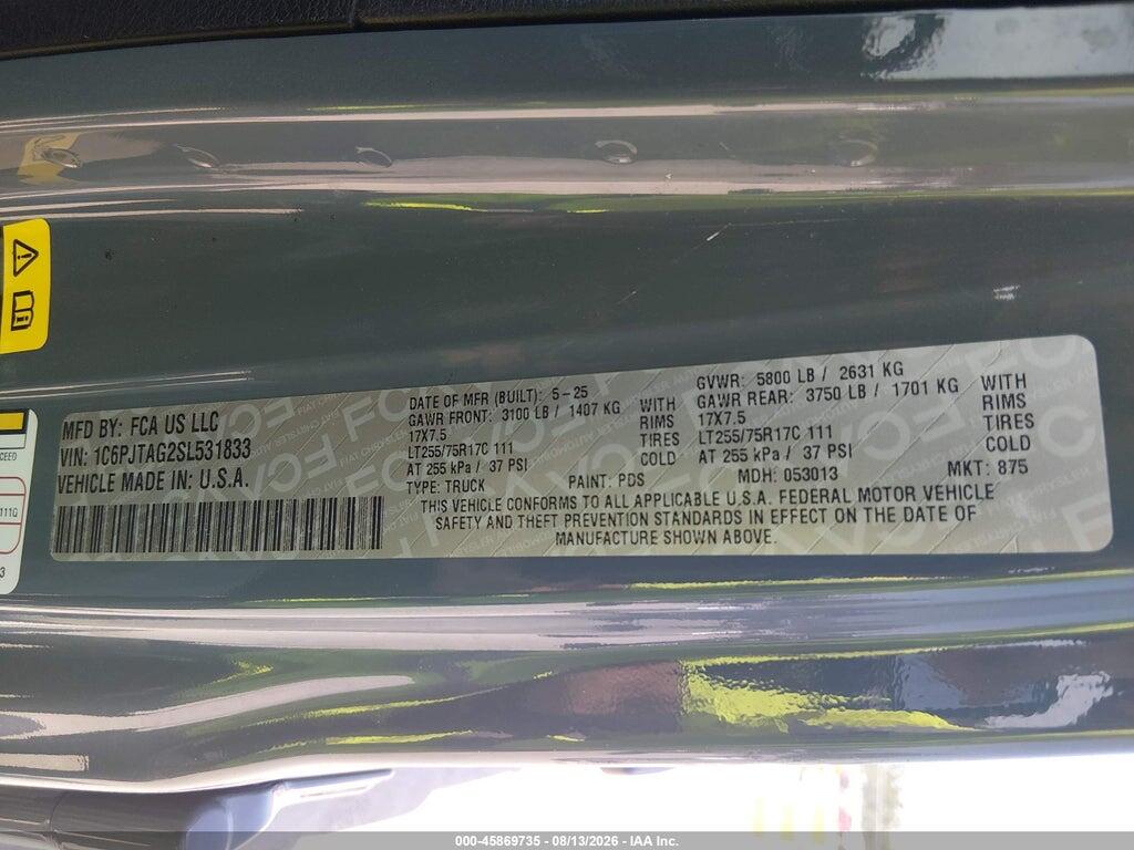 1C6PJTAG2SL531833 2025 JEEP GLADIATOR photo no. 9