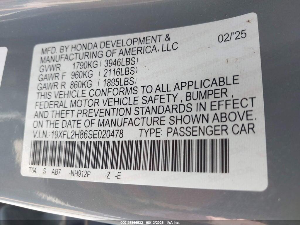 19XFL2H86SE020478 2025 HONDA CIVIC SEDAN photo no. 9